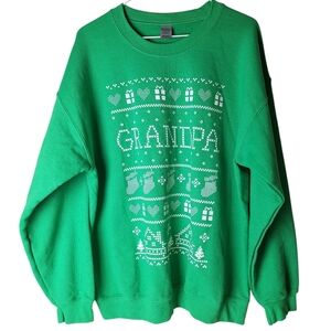 Grandpa Christmas Sweater Sweatshirt Mens Size L Faux Cross Stitch Pattern Green